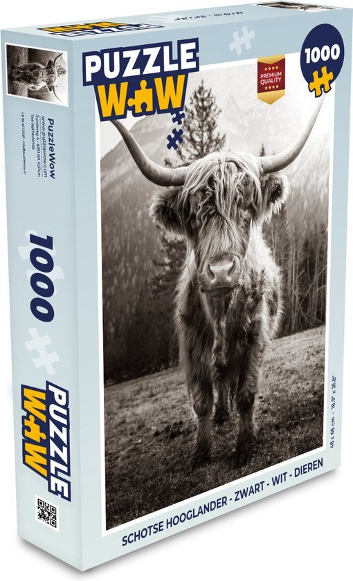 MuchoWow Puzzel Schotse hooglander - Zwart - Wit - Dieren - Legpuzzel - Puzzel 1000 stukjes volwassenen