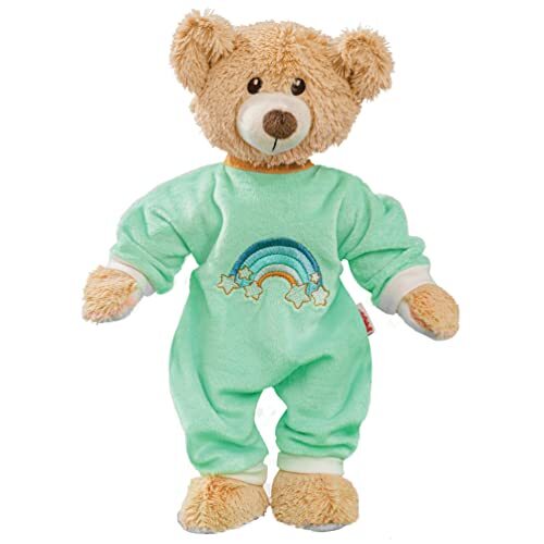 Heless 8 knuffeldier Teddy Dreamy met mintkleurige zachte velours romper, ca. 22 cm grote teddybeer om van te houden en als speelgenoot voor baby's en peuters, bruin