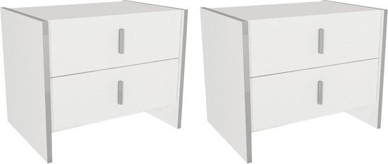 Merkloos Set van 2 nachtkastjes met 2 lades - Wit - 55 x 45 x 40 cm