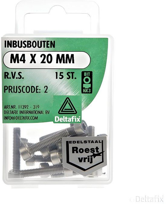 Deltafix Inbusbout M4x20mm RVS 15st