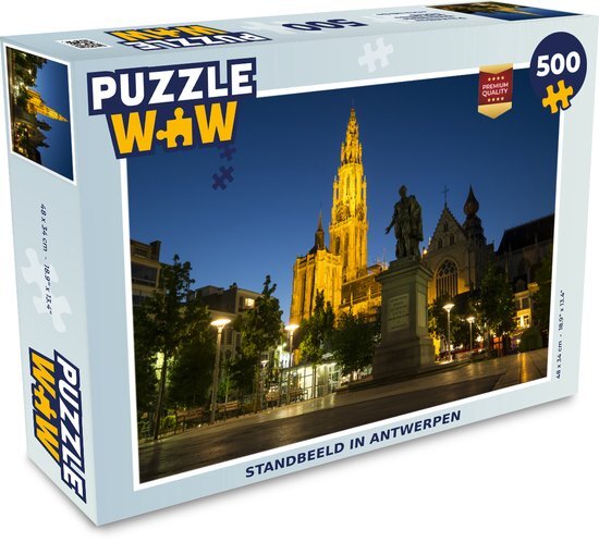 MuchoWow Puzzel Standbeeld - Nacht - Antwerpen - Legpuzzel - Puzzel 500 stukjes