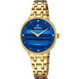 Festina F20601/A Dames Polshorloge Goudkleurig Blauwe Wijzerplaat Staal
