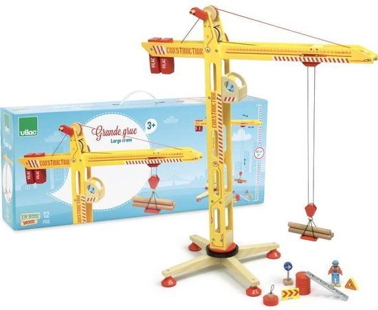 VILAC Grote Houten Hijskraan - 80cm - Inclusief Accessoires