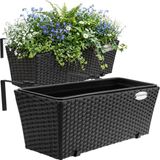 Casaria Polyrattan Bloembak – 2 Stuks Incl. Ophangbeugels – Zwart