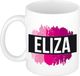Bellatio Decorations Eliza naam cadeau koffie mok - beker - met roze verfstrepen - Cadeau collega - moederdag - verjaardag - juf - coach - 300 ml - wit