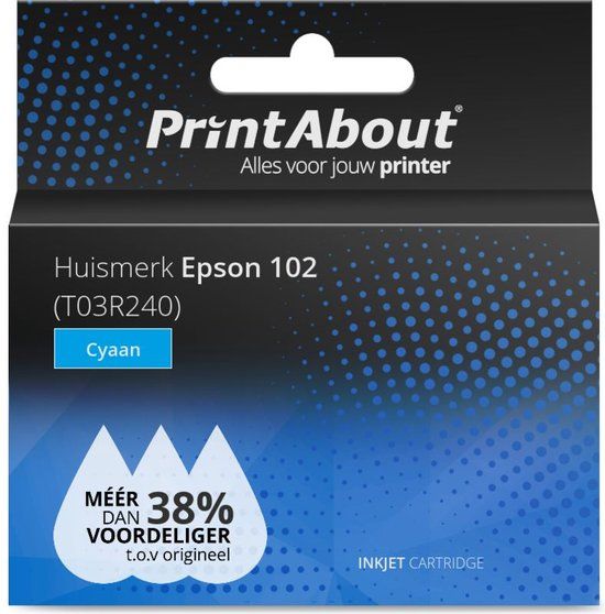 PrintAbout 102 (T03R240) Cyaan Ink Cartridge - Compatible with Epson EcoTank Printers