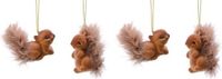 Bellatio Decorations Decoris Kersthangers eekhoorns - 4x st - bruin - 6 cm - polyester - kerstboomversiering - ornamenten