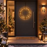 Couronne de Noël avec 2400 LED blanc chaud, dimmable, avec minuterie et télécommande, câble noir, transformateur, IP44, pour intérieur et extérieur, abrité, Ø 56 cm