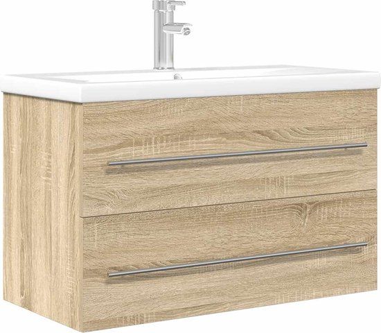 vidaXL 2-delige Badkamermeubelset bewerkt hout sonoma eikenkleurig