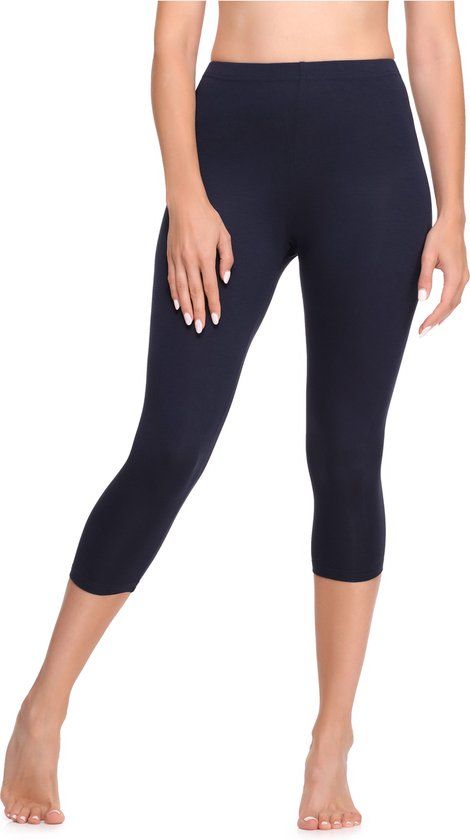 Ladeheid LA-LA40-132-LE Women's Capri Leggings - Sport - 3/4 Length - Cotton - Navy Blue - S