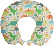 ABAKUHAUS Dino reiskussen met neksteun, ontwerp van een zoogdier en vulkaan, schuimrubberen reisaccessoire voor vliegtuig en auto, ecru en meerkleurig