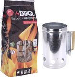 Merkloos Barbecue briketten starter met houten handvat inclusief 80x aanmaakblokjes