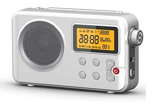 NK Radio NK-AB1904 FM / AM - Draagbare radio, LCD-display met licht, Antenne inbegrepen, Luidspreker, 4 AA-batterijen, DC5 V, Witte Kleur (Radio Wekker Functie)