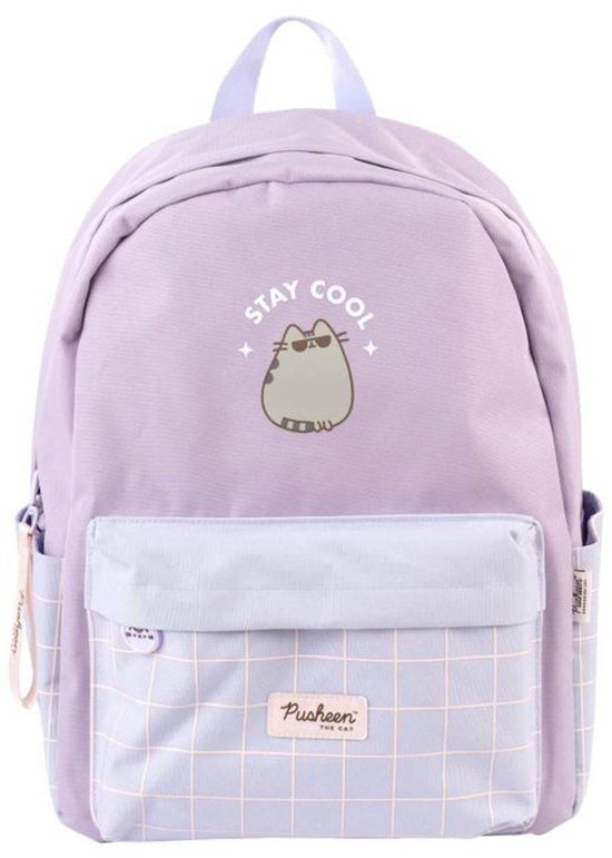 Pusheen, Rugzak met Groot Voorvak en Zijkanten met 'Stay Cool' Patroon, Paars