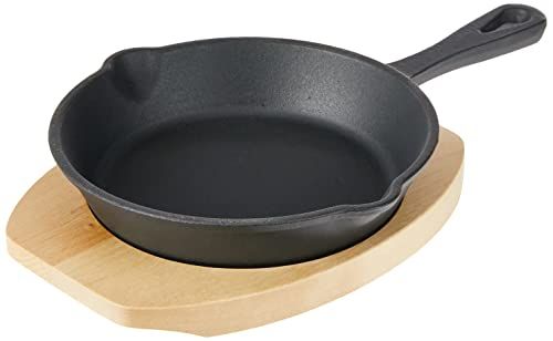 Echtwerk Serveerpan van gietijzer, mini-pannetjes met serveerplank, kleine grillpan, al ingebrand, geschikt voor oven, grill, barbecue en inductie, ideaal voor koken en serveren