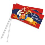 Merkloos Zwaaivlaggetje Welkom Sinterklaas - 100x - 38 cm - Handvlaggetje Sint en Piet