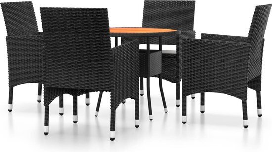 vidaXL 5-delige Tuinset poly rattan zwart