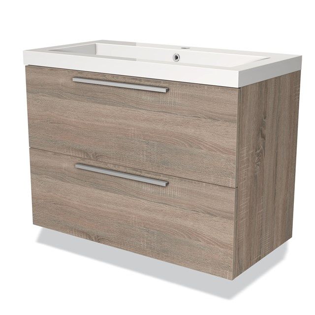 Maxaro Badkamermeubel 90cm Modulo Eiken 2 Lades Vlak Wastafel Mineraalmarmer - 6095820185178
