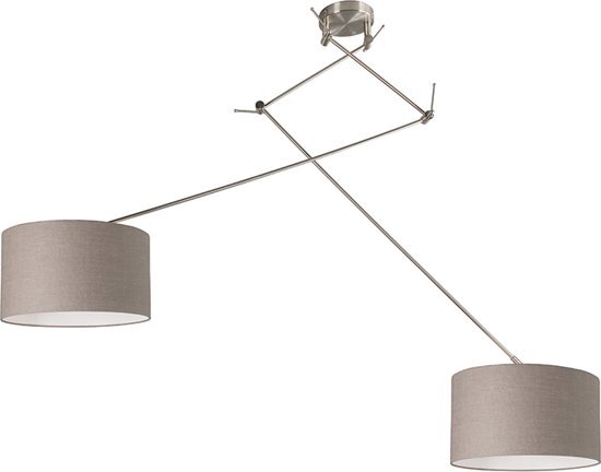 QAZQA Hanglamp Blitz II staal met kap 35cm taupe