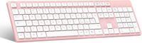 LeadsaiL Draadloos toetsenbord, Italiaans QWERTY-toetsenbord, ergonomisch, USB, 2,4 GHz, met numeriek toetsenblok voor pc, laptop, Mac OS, MacBook Pro/Air, Windows, roze en wit