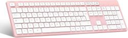 LeadsaiL Draadloos toetsenbord, Italiaans QWERTY-toetsenbord, ergonomisch, USB, 2,4 GHz, met numeriek toetsenblok voor pc, laptop, Mac OS, MacBook Pro/Air, Windows, roze en wit