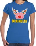 Bellatio Decorations Shoppartners Bv Foute Kerst t-shirt braindeer blauw voor dames M