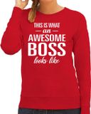 Bellatio Decorations Shoppartners Bv Awesome boss / baas cadeau sweater / trui rood met witte letters voor dames - beroepen sweater / moederdag / verjaardag cadeau XXL