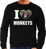 Bellatio Decorations I love monkeys trui met dieren foto van een Chimpansee aap zwart voor heren - cadeau sweater apen liefhebber S