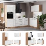 Vicco Keuken Fame-Line, Wit Hoogglans/Goudkleurig Eiken, 220 x 120 cm