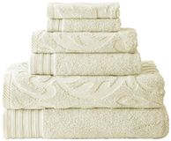 Modern Threads 6-delige medaillon jacquard/Solid Ultra Soft 500GSM 100% gekamd katoenen handdoek set ivoor