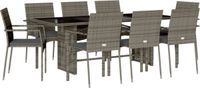 vidaXL 9-delige Tuinset met Kussens, Poly Rattan, Grijs