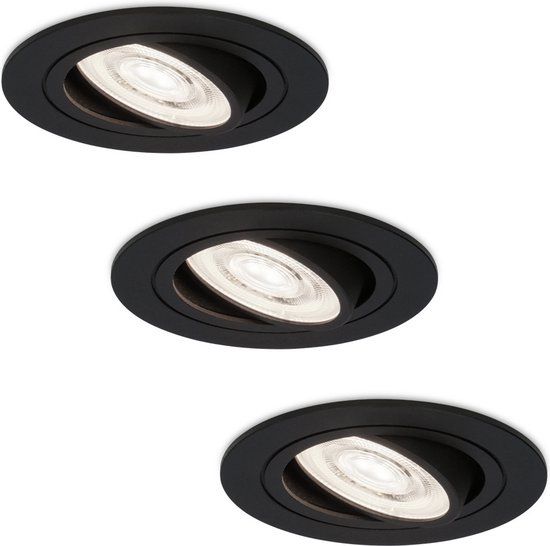 HOFTRONIC Set van 3 Miro LED inbouwspots - Extra plat 58mm - GU10 LED Module - 6000K daglicht wit - Dimbaar - Rond - Kantelbaar - Voor binnen - Zwart