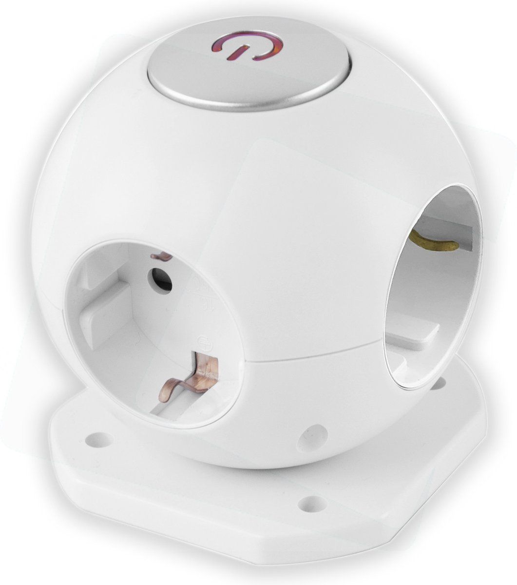 Entac Power Ball Verlengsnoer - Stekkerdoos - 4 Stopcontacten - Schakelaar - 1.5m - Wit