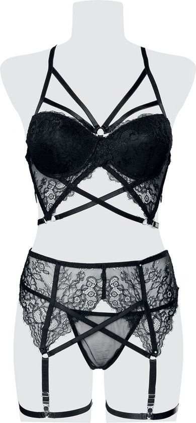 Grey Velvet Bol Grey Velvet 3-teiliges Spitzen Harness-Bra Set Dames Ondergoed - zwart - M