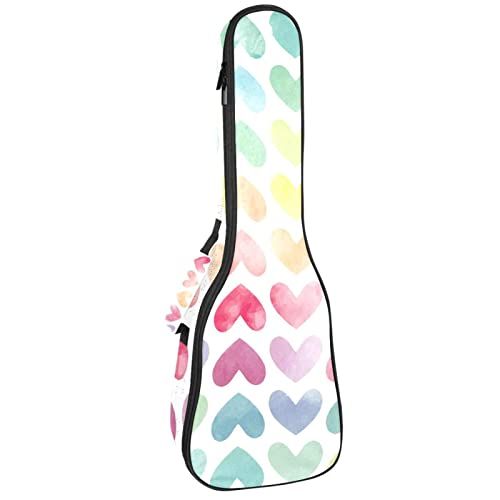 Mersov Concert Ukelele Rugzak, Heavy Duty Ukulele Case Tas met Opslag, Sopraan Concert Tenor Ukelele 10 MM Gewatteerde Tas Aquarel Hartjes Patroon