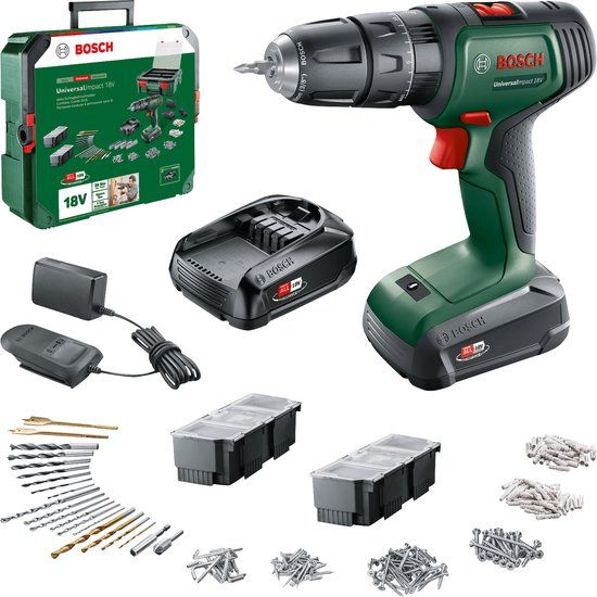 Bosch UniversalImpact 18V - Accuboormachine - Incl. 2 Accu's, Lader & 241-delige Accessoire Set