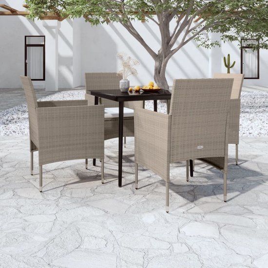 The Living Store Tuinmeubelset - Beige - 4 persoons - Rotan