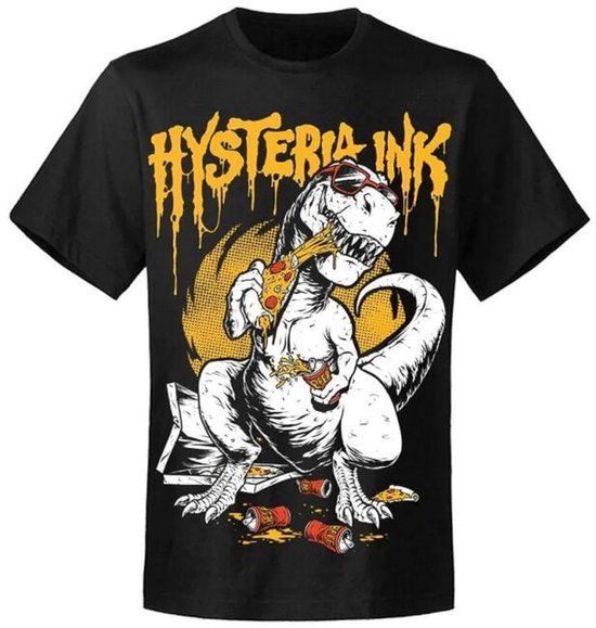 Hysteria Ink Pizza Dino Heren T-shirt - Zwart - XXL
