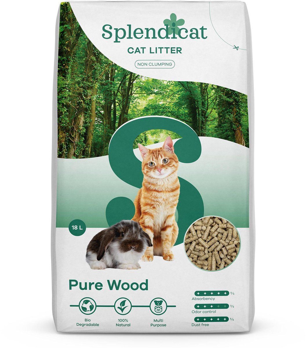 Splendicat natural Wood kattenbakvulling houtkorrel bodembedekking 18 liter