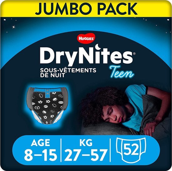 DryNites luierbroekjes - jongens - 8 tot 15 jaar (27 - 57 kg) - 52 stuks - voordeelverpakking