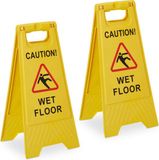 Relaxdays waarschuwingsbord, set van 2, inklapbaar, met tekst aan twee kanten, kunststof, caution wet floor bord, geel