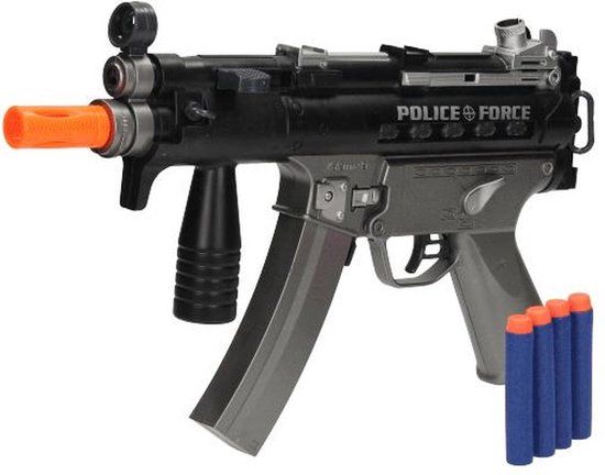 Toi-Toys Politie Pistool MP5K - Zwart - Met Licht & Geluid - 12 Foam Pijltjes - Kinderen