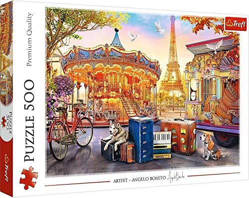 Trefl - Holidays in Paris - Puzzel 500 stukjes - Pretpark, Honden, Frankrijk, Moderne doe-het-zelf legpuzzel, Creatief amusement, Plezier, Klassieke puzzels voor volwassenen en kinderen vanaf 10 jaar