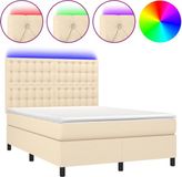 vidaXL Boxspringbed met matras en LED-verlichting, crème kleur, 140x200 cm, gestoffeerd