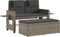 vidaXL Tuinbankje, verstelbaar, met kussens, poly rattan, grijs