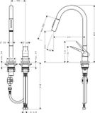 HansGrohe AXOR Citterio M 2-gats ééngreeps keukenmengkraan 220 met uittrekbare handdouche Brushed Nickel
