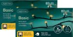 Lumineo Kerstverlichting - 2x - 80 leds -klassiek warm wit -600 cm - black cable - timer en dimmer