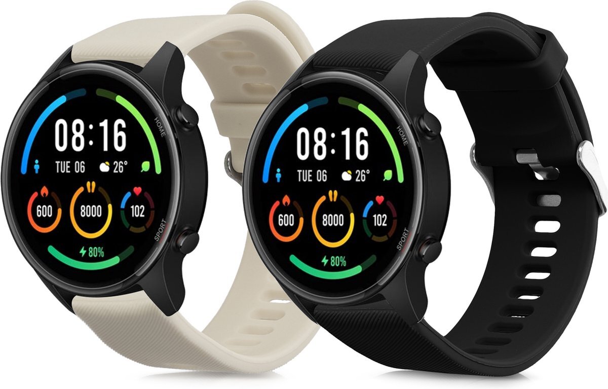 kwmobile 2x armband voor Xiaomi Mi Watch / Mi Watch Color Sport - Bandjes voor fitnesstracker in zwart / beige
