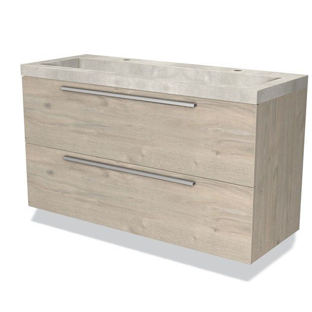 Maxaro Modulo Badkamermeubel 120cm Lichtgrijs Eiken Beton 2 Lades