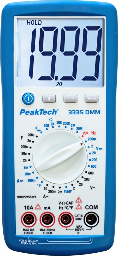 Peaktech 3335: Digitale multimeter ~ 2.000 counts ~ 600V AC / DC ~ 10A AC / DC - manu.-bereik